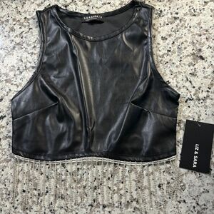 Leather black bling crop top